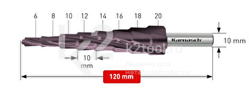 Ступенчатое сверло Ø 6-20 мм, HSS-XE с покрытием TiTAN-TEC, Karnasch, арт. 21.3051