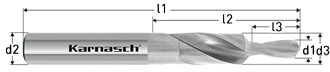 Короткие ступенчатые спиральные сверла, 90° (под винты с потайной головкой), HSS-XE, Karnasch, арт. 40.1040