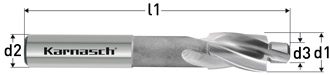 Цековки с постоянной цапфой для сквозных отверстий, 180° (под винты с цилиндрической головкой), HSS-XE, Karnasch, арт. 20.1791