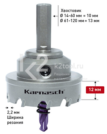 Твердосплавная коронка по металлу Karnasch Power-Max-10 в сборе, арт. 20.1010