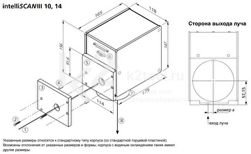 Размеры сканирующей 2D головка SCANLAB intelliSCAN III 10