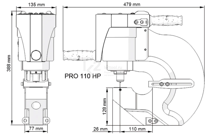 Габариты пресс-перфоратора гидравлического Pro 110 HP