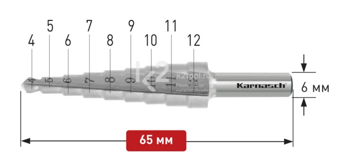 Ступенчатые сверла с прямой кромкой (2 зубца) Karnasch, арт. 21.3030