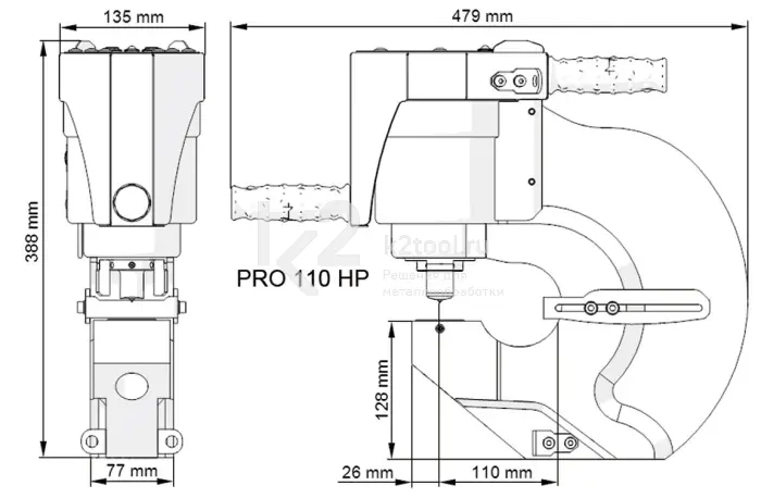 Габариты пресс-перфоратора гидравлического Pro 110 HP